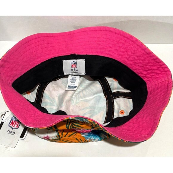 NFL Team Apparel Reversible Floral Bucket Hat One Size 100% Cotton Pink & Orange - Picture 2 of 5